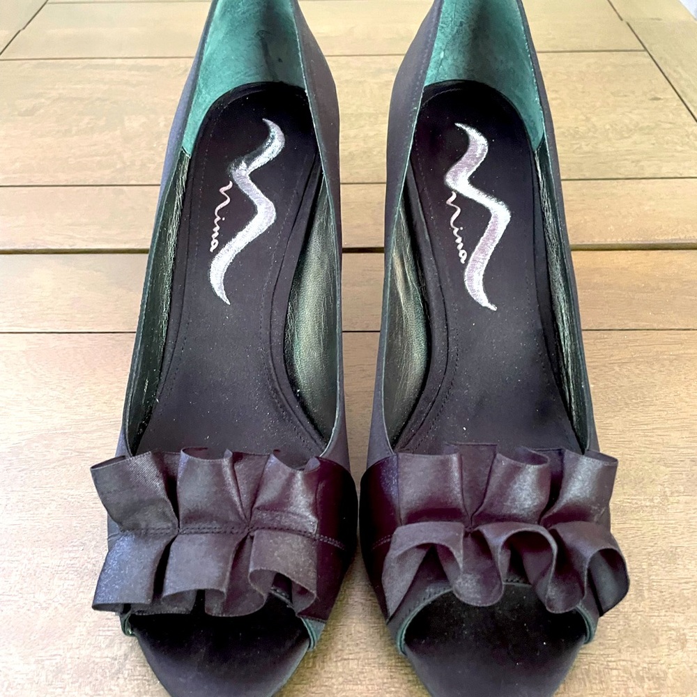 Nina Satin Peep Toe Heels